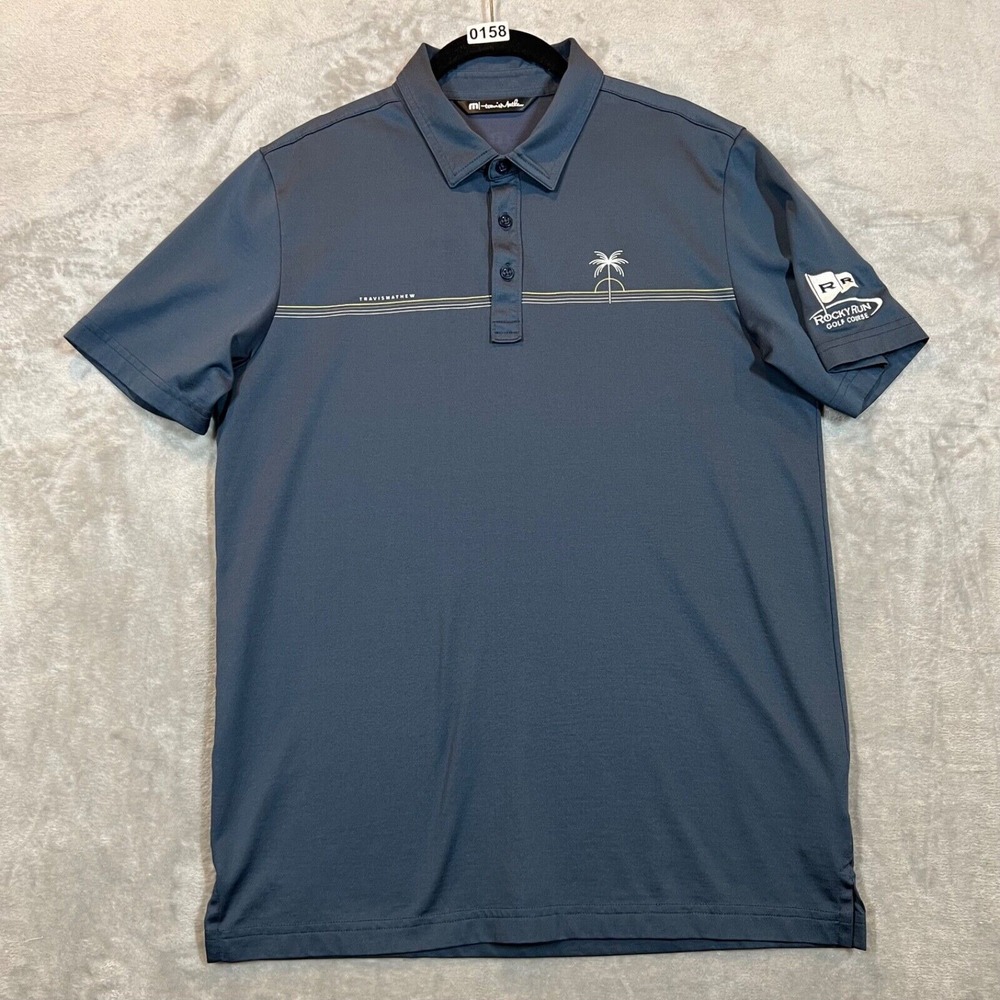 Travis Mathew Golf‎ Luna Sol Polo Mens Size Medium Blue Golf Course Patch